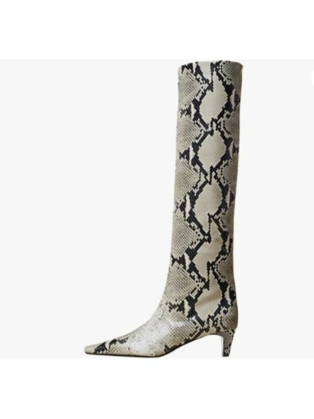 miss left Women Stretchy Knee High Boots Closed Square Toe Low Kitten Heels